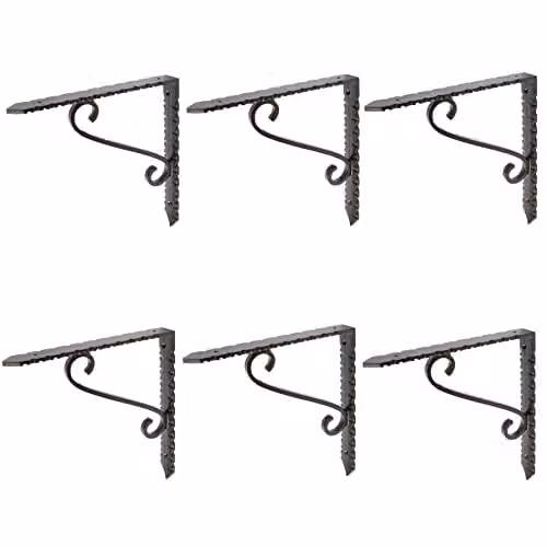 Hammer and Tongs Matt Black Notched Scroll Iron Shelf Bracket, Pack of 6, Depth: 20.5 cm – 1