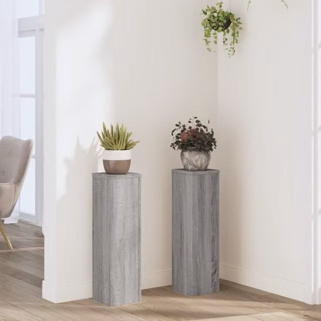 Berkfield Home Set of 2 Modern Grey Plant Stands, Engineered Wood, W/D/H: 17 x 17 x 60 cm – 1