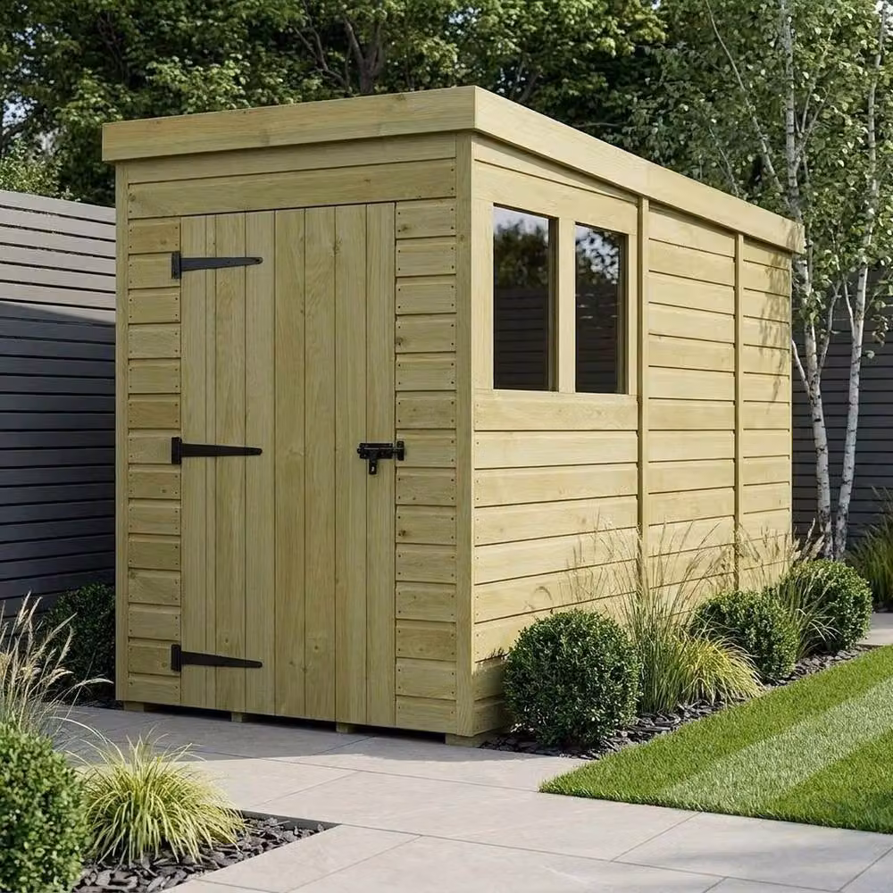 Buttercup Farm Brown Timber Pent Garden Shed with Single Door and Windows, W/D/H: 122 x 274 x 210 cm – 2