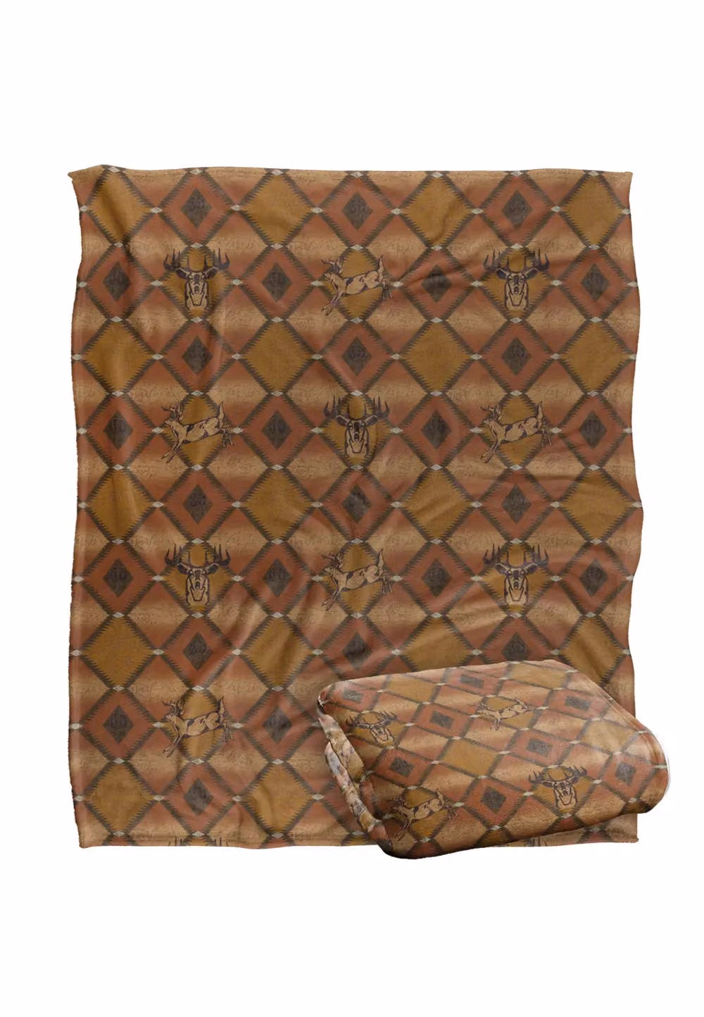 JQ Licensing Deer Southwest Brown Hunting Pattern Super Soft Fleece Throw Blanket, White and Brown, W/D/H: 152 x 127 cm – 2