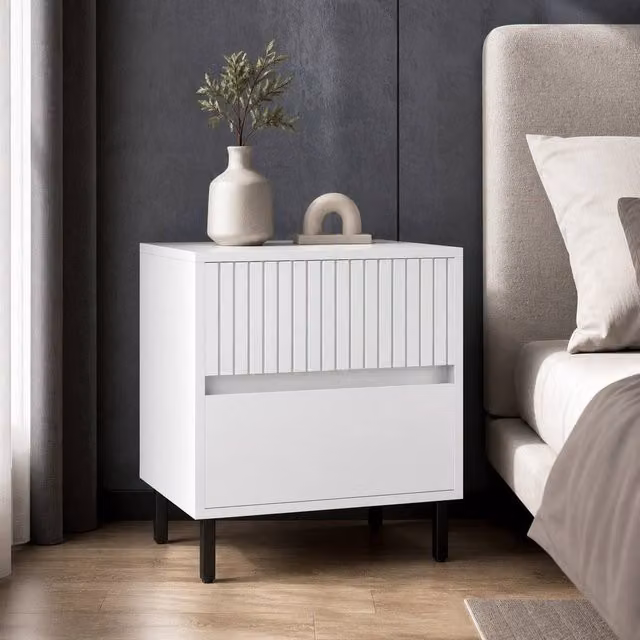 STILVORA Modern White Bedside Table with 2 Drawers – 1