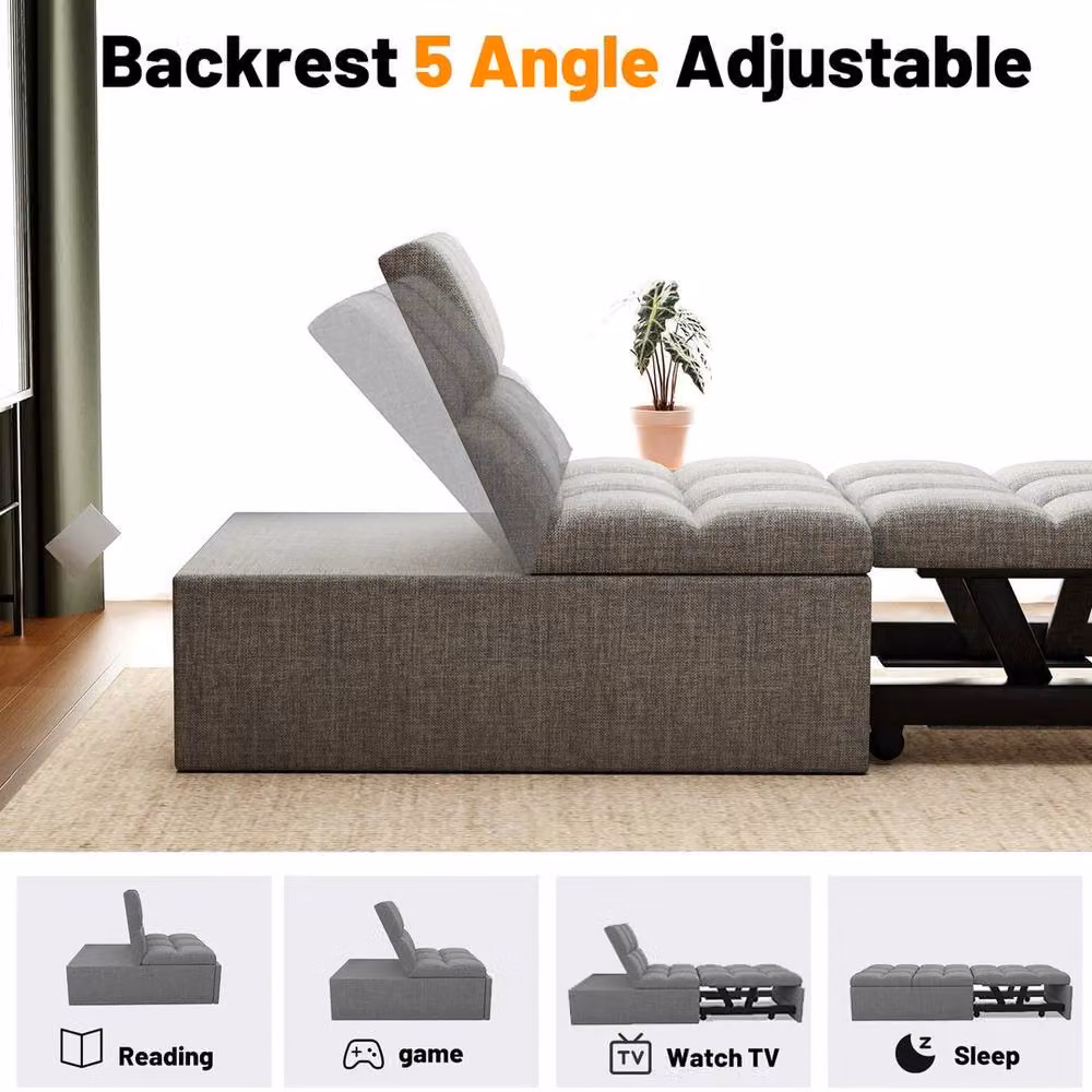 FLAVORA 4-in-1 Grey Fabric Sleeper Chair Bed with Metal Frame – 6