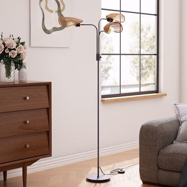Living Star Brown Paper Rope and Metal Rustic Floor Lamp