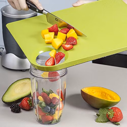 Zeal Straight to Pan Rectangular Kitchen Chopping Board with Non-Slip Base and Handle, Green, W: 38.5 cm, D: 28.5 cm, H: 2.5 cm – 4