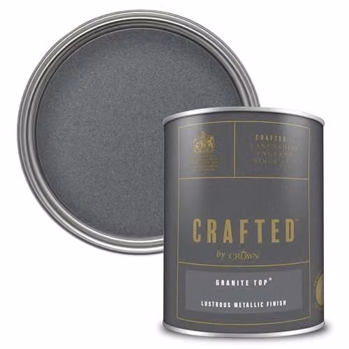 Crown Crafted Metallic Emulsion Paint for Walls and Wood, Granite Top, Silver Grey, 1.25 l – 1