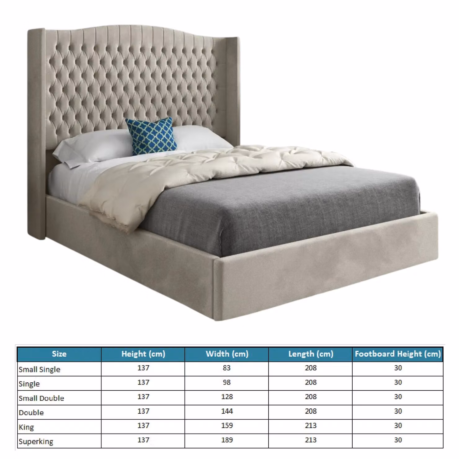 Casani Rana Curved Top Winged Upholstered Soft Velvet Bed Frame in Beige, W/D/H: 137 x 120 x 83 cm (Height: 200 cm) – 4