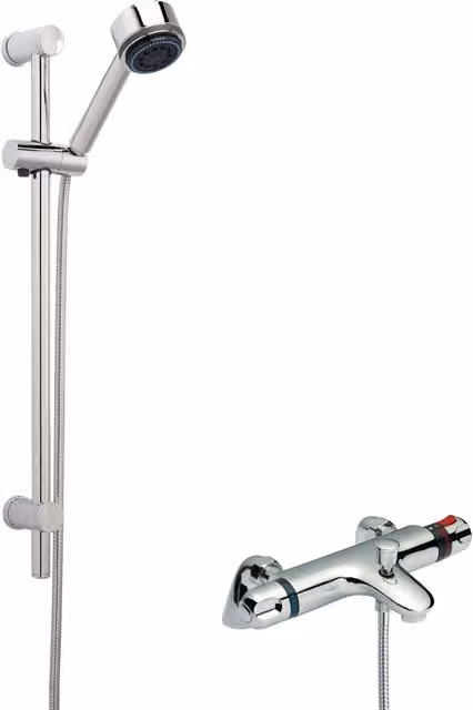 Balterley Thermostatic Bath Shower Mixer Tap with Multi Function Handset and Slide Rail in Silver