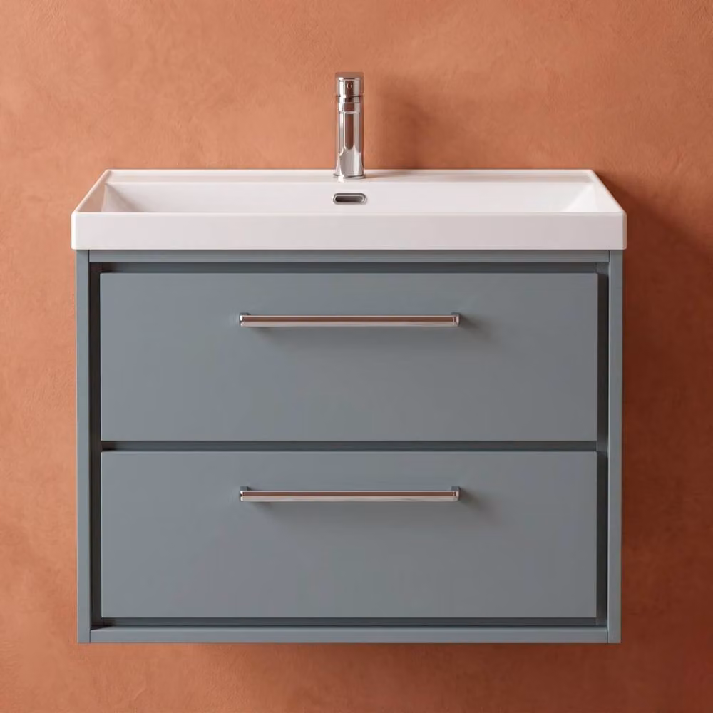 Balterley Modern Wall Hung Bathroom Vanity Unit with Basin and 2 Soft Close Drawers, Grey, Width: 60 cm – 2