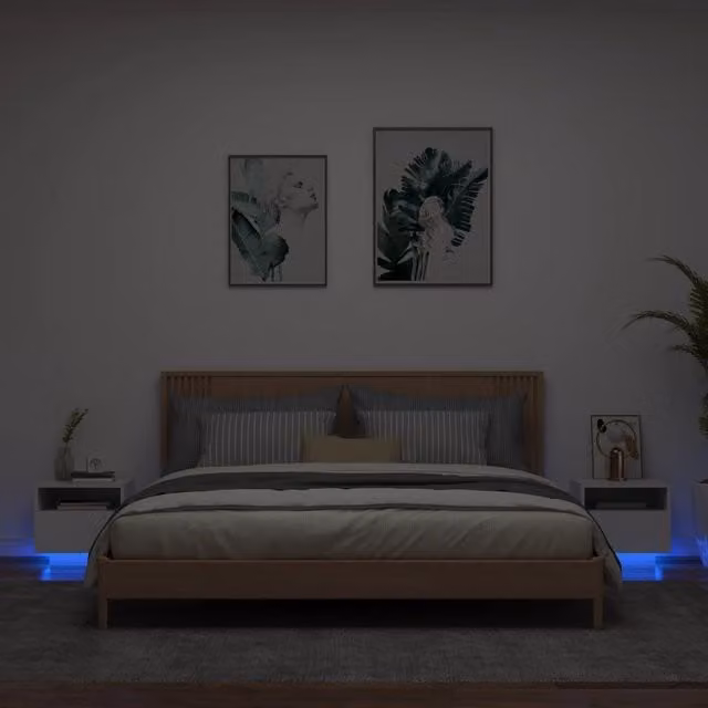 Berkfield Home Set of 2 White Bedside Cabinets with Integrated LED Lighting, W/D/H: 40 x 39 x 37 cm – 1