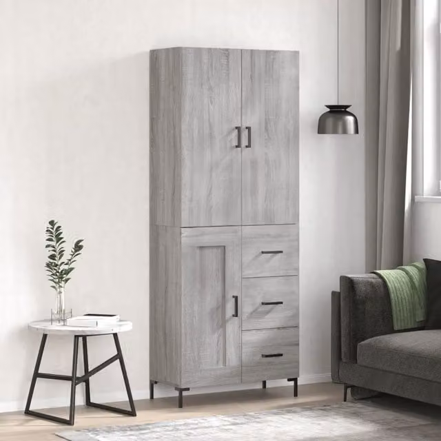 Berkfield Home Grey Sonoma Highboard in Engineered Wood, W: 69.5 cm, D: 34 cm, H: 180 cm – 1
