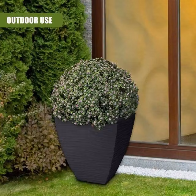 EONLION Large Square Wave Flower Planter Pot in Black or Anthracite, W/D/H: 40 x 40 x 39 cm