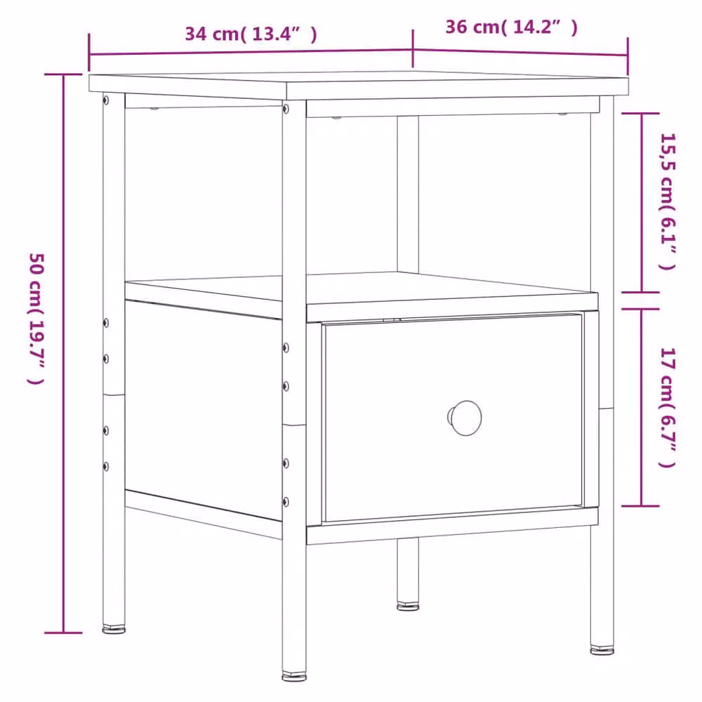 Berkfield Home Durable Bedside Cabinet in Smoked Oak Brown, W/D/H: 34 x 36 x 50 cm – 5
