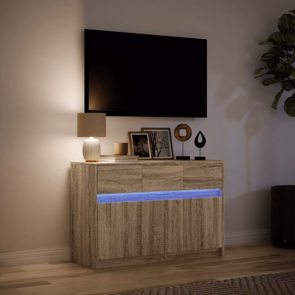 Berkfield Home Modern TV Cabinet with LED in Sonoma Oak Brown, W/D/H: 91 x 34 x 61 cm – 2