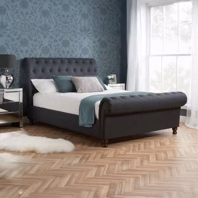 Birlea Castello Chesterfield Bed in Charcoal Grey Fabric, W/D/H: 140 x 200 cm