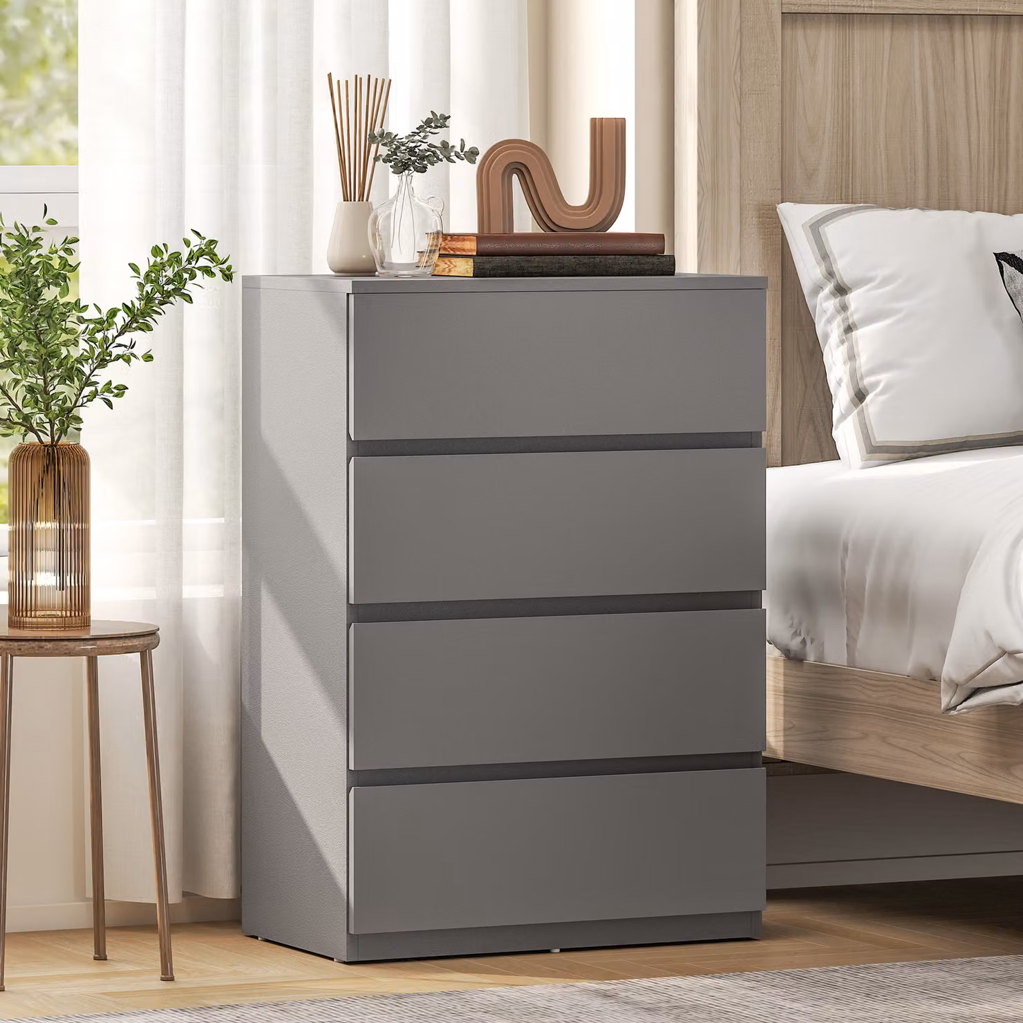 HOMCOM Modern 4-Drawer Chest of Drawers in Grey Matt Finish – 2
