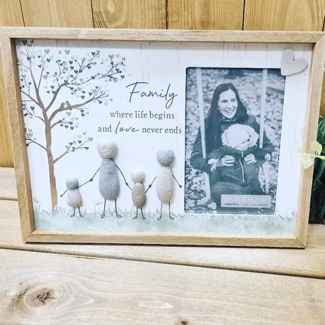 Marco Paul Pebble Love or Family Decorative Single Photo Frame in Brown Wood with Tree Design