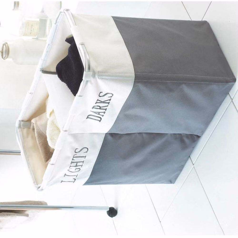 PAWNORA Collapsible Laundry Clothes Storage Basket in Grey and White – 2