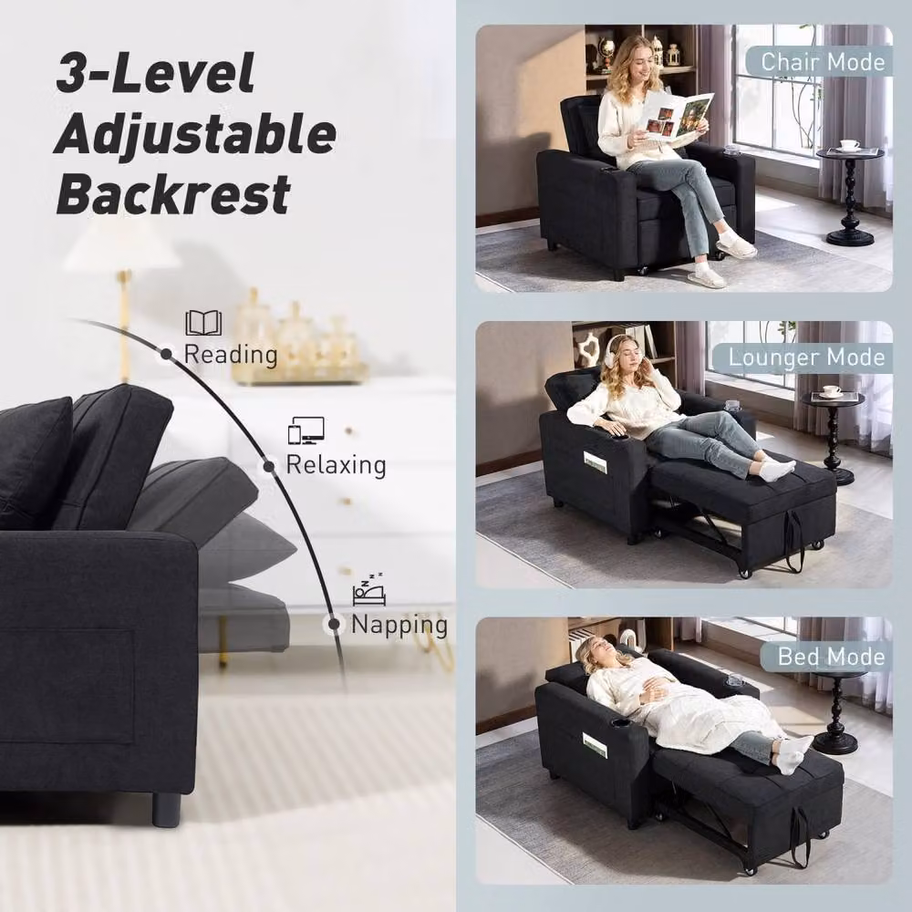 Wyld Haus Soliri Black 3 in 1 Convertible Single Sofa Bed with Tufted Cushion – 6