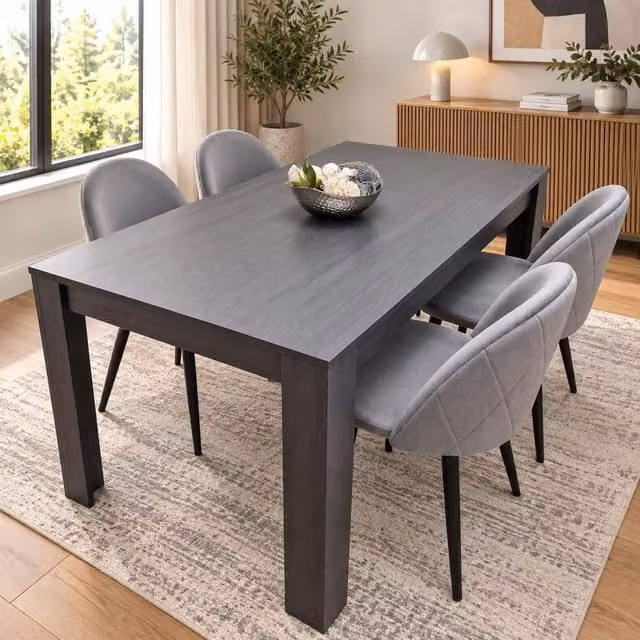Kosy Koala Modern Geometric Dining Table Set with 4 Black and Grey Chairs, W/D/H: 140 x 80 x 75 cm