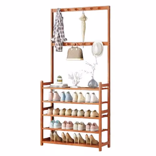 Modcraft Modern Wooden Hall Tree with Bench and Shoe Rack in Brown – 2