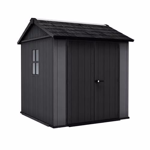 Keter Newton Plus Grey Wood-Effect Resin Garden Shed with Windows and Floor – 1