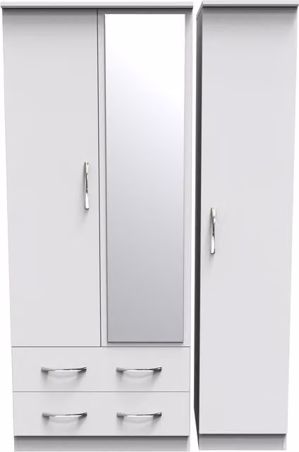 Ready Assembled 2 U Hampshire Triple Mirrored Wardrobe with 2 Drawers in White