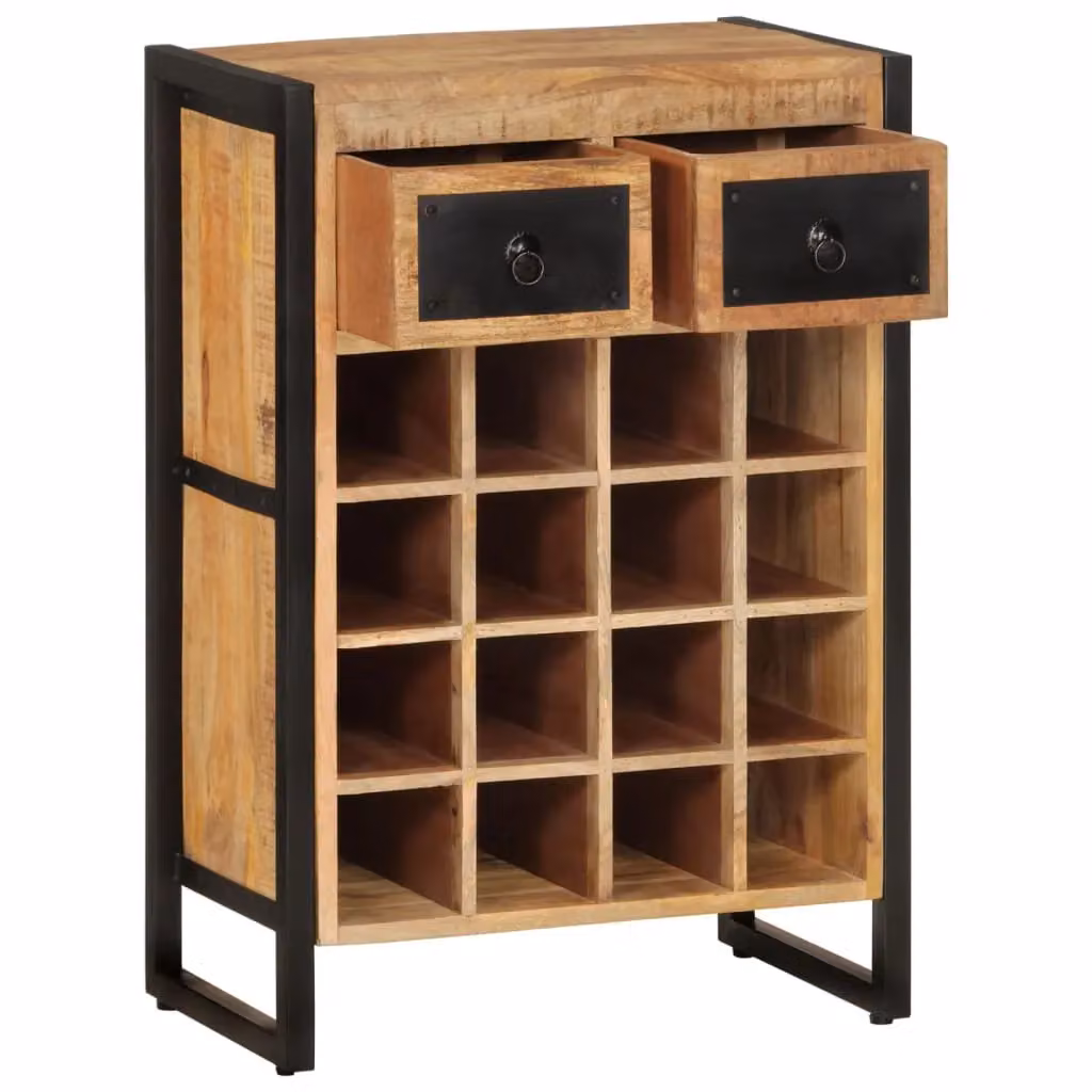Berkfield Home Wall Mounted Industrial Wine Rack for 16 Bottles in Brown Mango Wood and Black Metal – 3