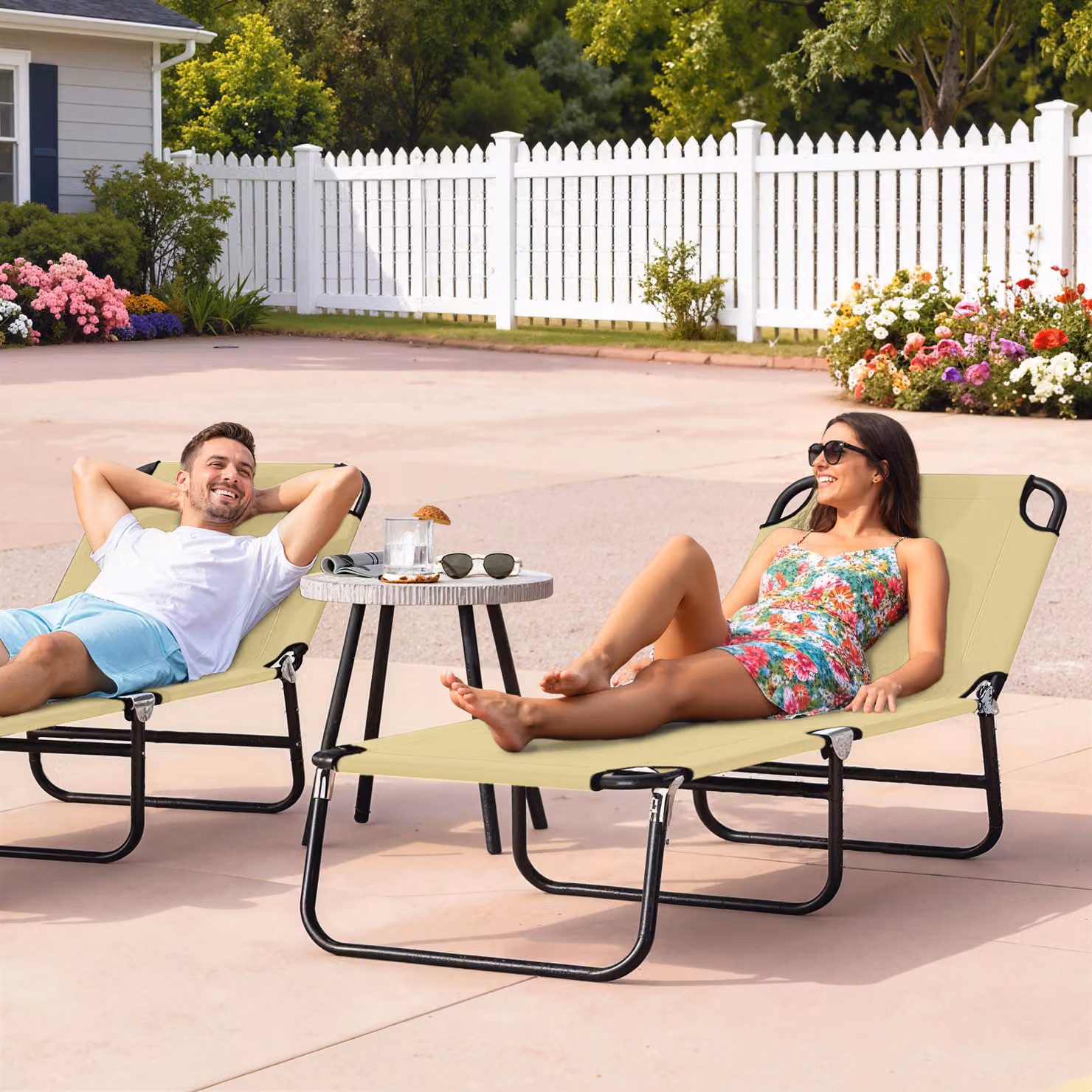 Outsunny Portable Folding Sun Lounger with 5-Position Adjustable Backrest in Beige – 2