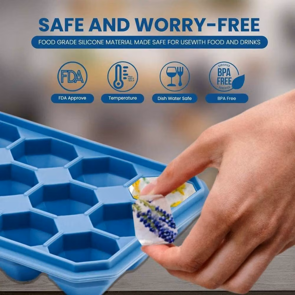 NESTLUNE Blue and Grey 24-Grid Silicone Ice Cube Tray Mould with Lid – 2