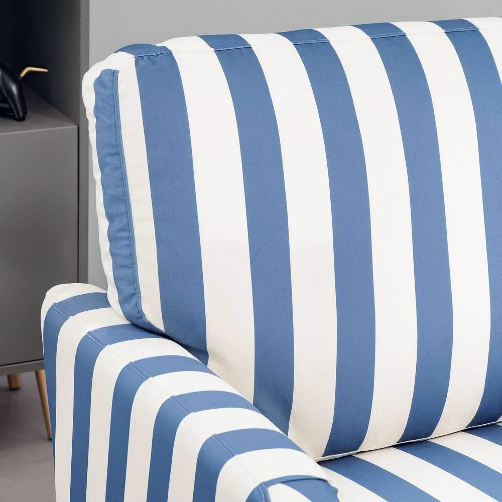 Wyld Haus Yosefi Blue and White Striped Velvet Cuddle Chair with Armrests – 5