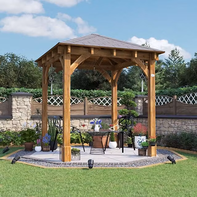 Dunster House Leviathan Heavy Duty Wooden Gazebo with Bitumen Hip Roof Shingles, Brown, W/D: 250 x 250 cm