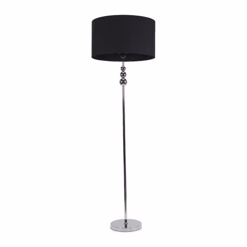 ValueLights Marissa Chrome Stacked Ball Floor Lamp with Black Fabric Drum Shade