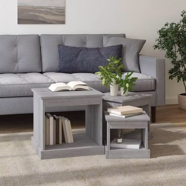 Berkfield Home Nesting Tables, 3 Piece Set in Grey Sonoma, Modern MDF Engineered Wood