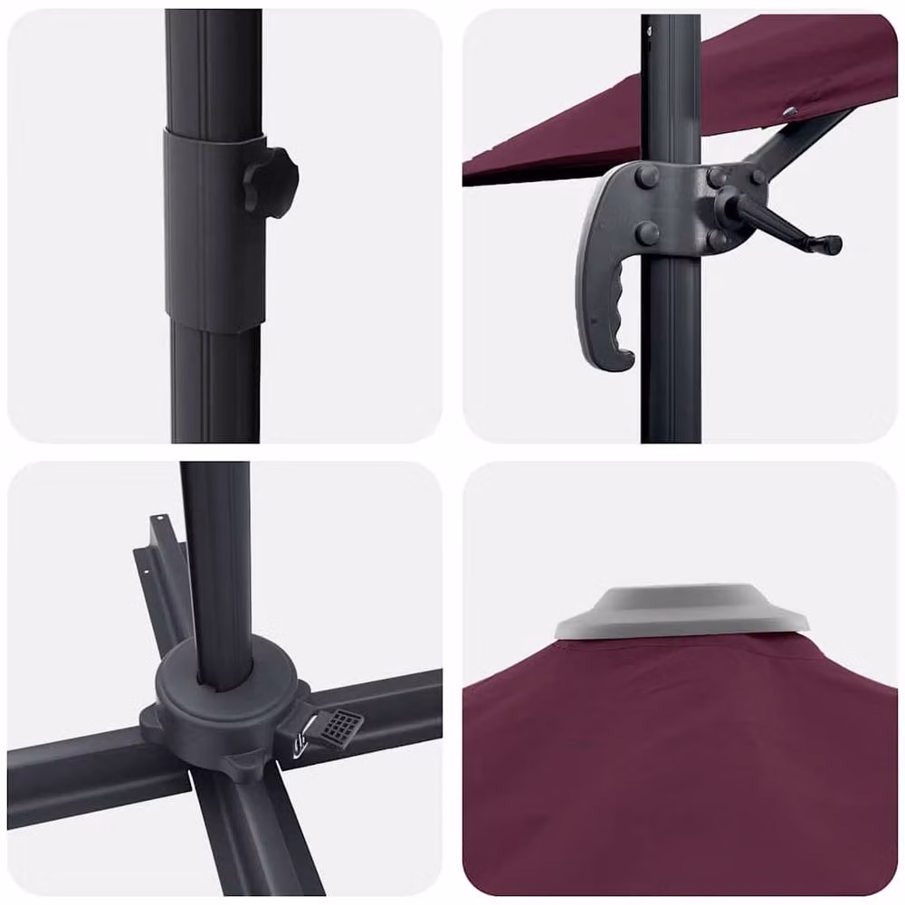 Berkfield Home Cantilever Umbrella in Bordeaux Red with Steel Frame and Polyester Canopy – 4