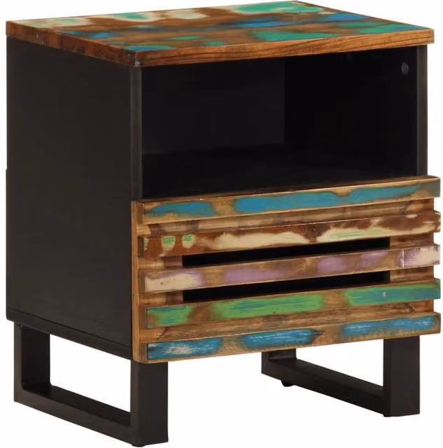 Berkfield Home Set of 2 Reclaimed Solid Wood Bedside Cabinets in Black, W/D/H: 40 x 33 x 46 cm