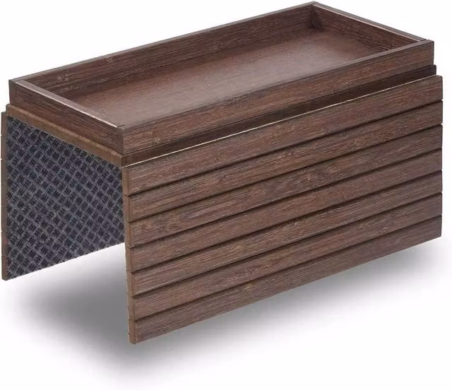 FLAVORA Brown Bamboo Wood Flexible Foldable Sofa Arm Tray