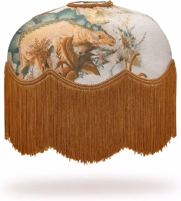 House of Hackney Dinosauria Cotton Linen Tilia Dome Lampshade in Brown and Multicolour, W: 37.5 cm, H: 15.5 cm, D: 15.5 cm