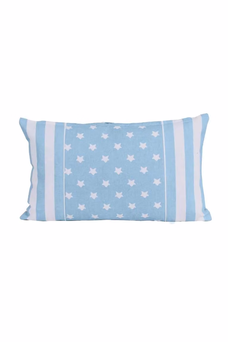 Homescapes Blue and White Stars and Stripes Cotton Rectangular Cushion Cover W/D/H: 50 x 30 x 30 cm
