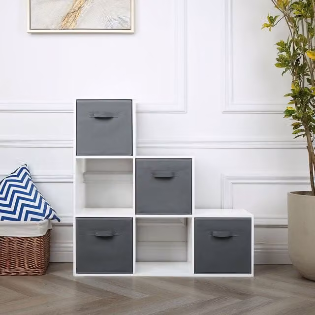 Home Garden Direct Jane 6 Box Ladder Storage Shelf with Baskets in White