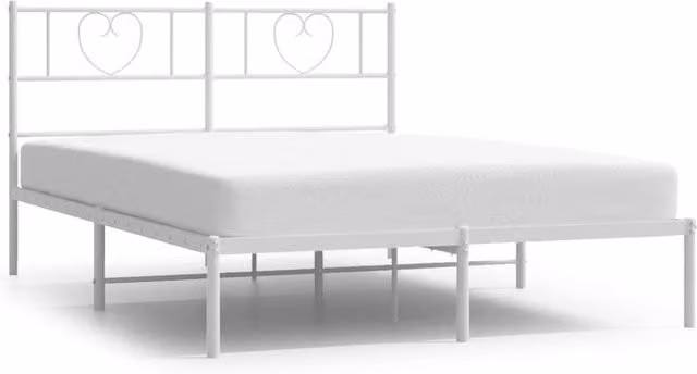 Berkfield Home Metal Bed Frame with Headboard, White, W: 140 cm, L: 200 cm