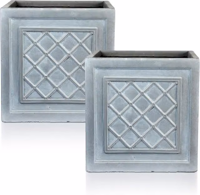 Idealist Set of 2 Lazio Square Planters, Grey Ceramic Flower Box, 13l