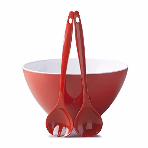 Zeal Melamine Salad Bowl and Server Set in Red and White – 1