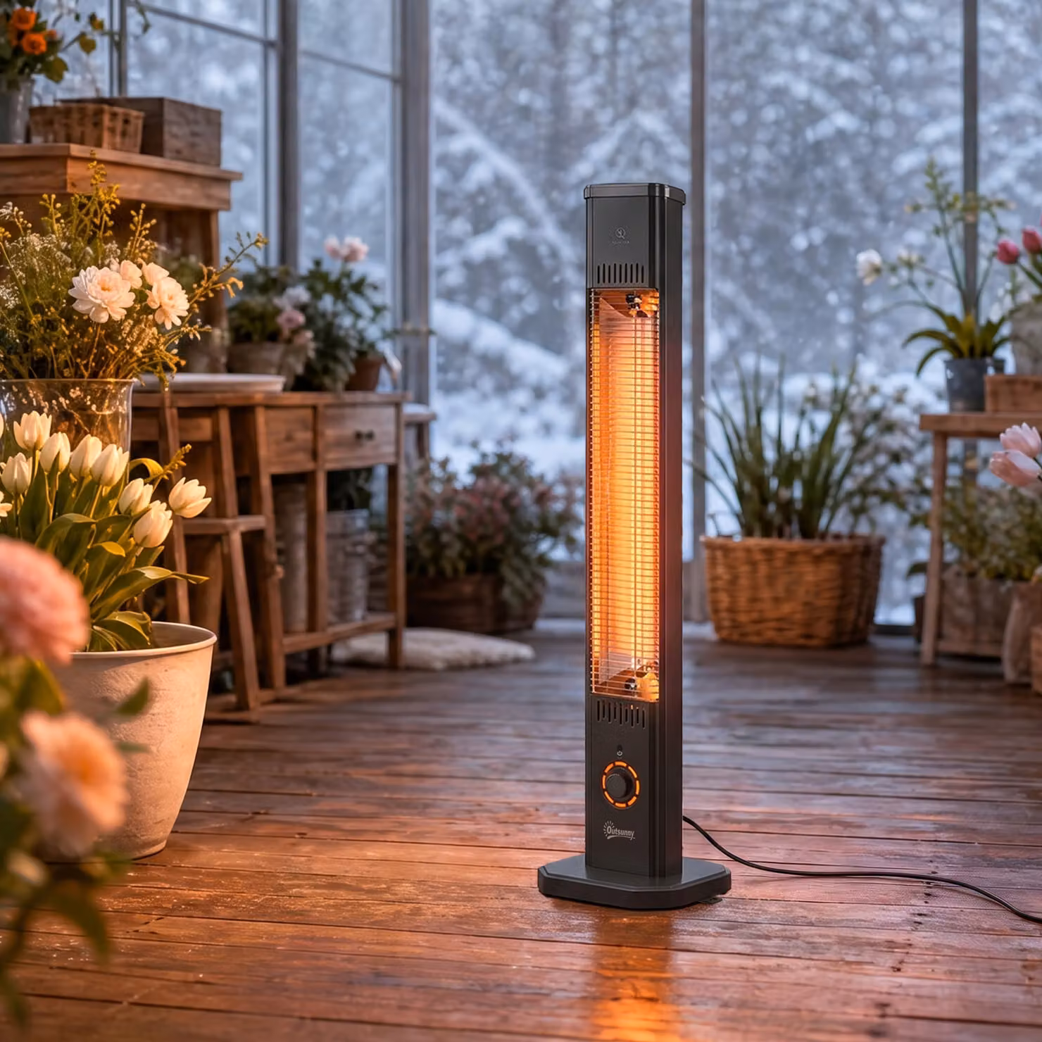 Outsunny 2000 W Electric Infrared Patio Heater with Cover, Black, Free Standing or Wall Mounted IP65 Outdoor Garden Heater – 6
