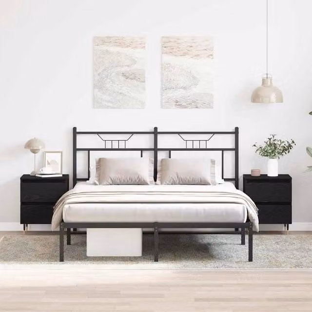 Berkfield Home Set of 2 Black Oak Bedside Cabinets, W/D/H: 40 x 35 x 50 cm