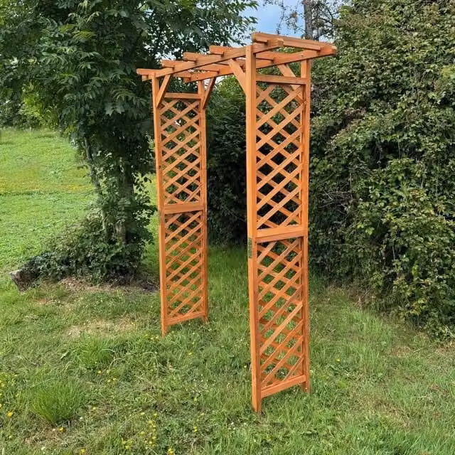 Havendro Wooden Garden Arch Pergola in Natural Brown, H: 213 cm, W: 160 cm, D: 110 cm – 1
