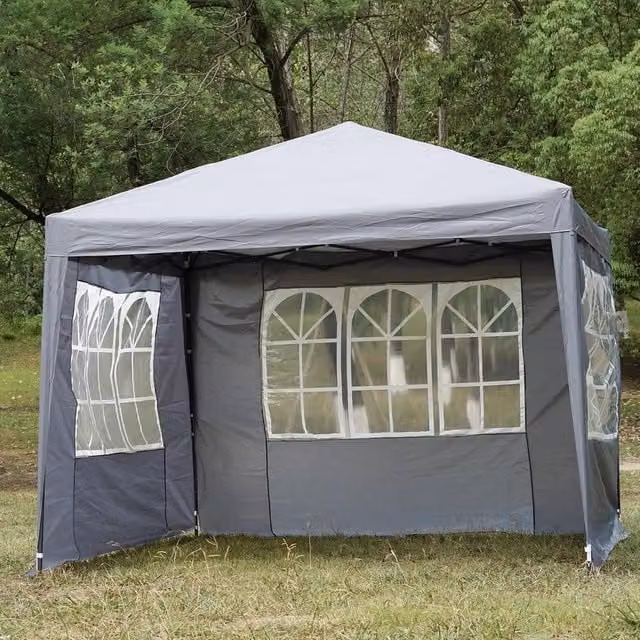 SPETLEK Grey Pop Up Gazebo with Sides Premium Garden Marquee for Camping, W: 100 cm, D: 15 cm – 1