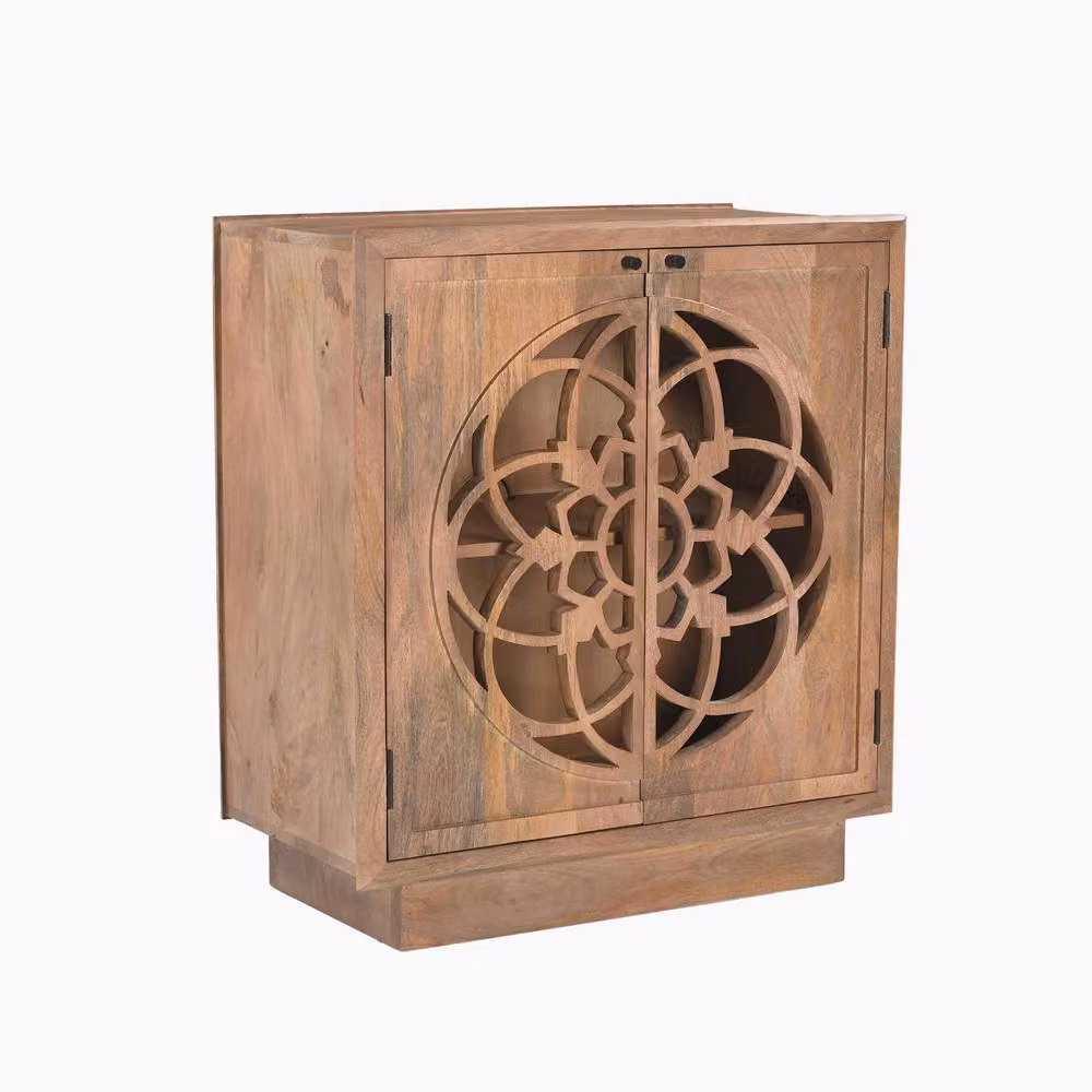 FurnitureboxUK Wharton Square 2 Door Decorative Sideboard in Walnut Wood and Brown Mango Wood – 2
