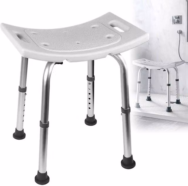 FORGEVIO Portable Aluminium Shower Stool in Grey with Non-Slip Surface – 1