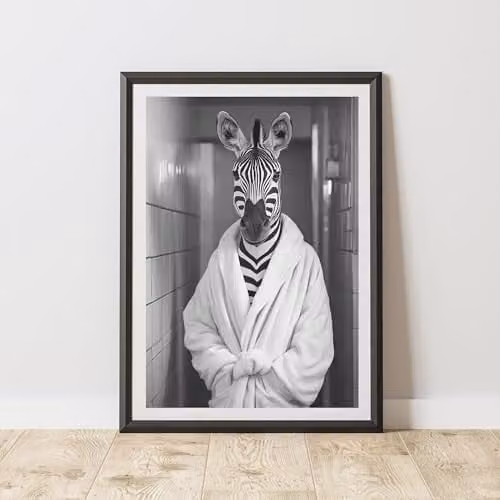 60 SECOND MAKEOVER Zebra Bathrobe Animal Print Paper Poster, W: 29.7 cm, H: 42.0 cm, Multicolour