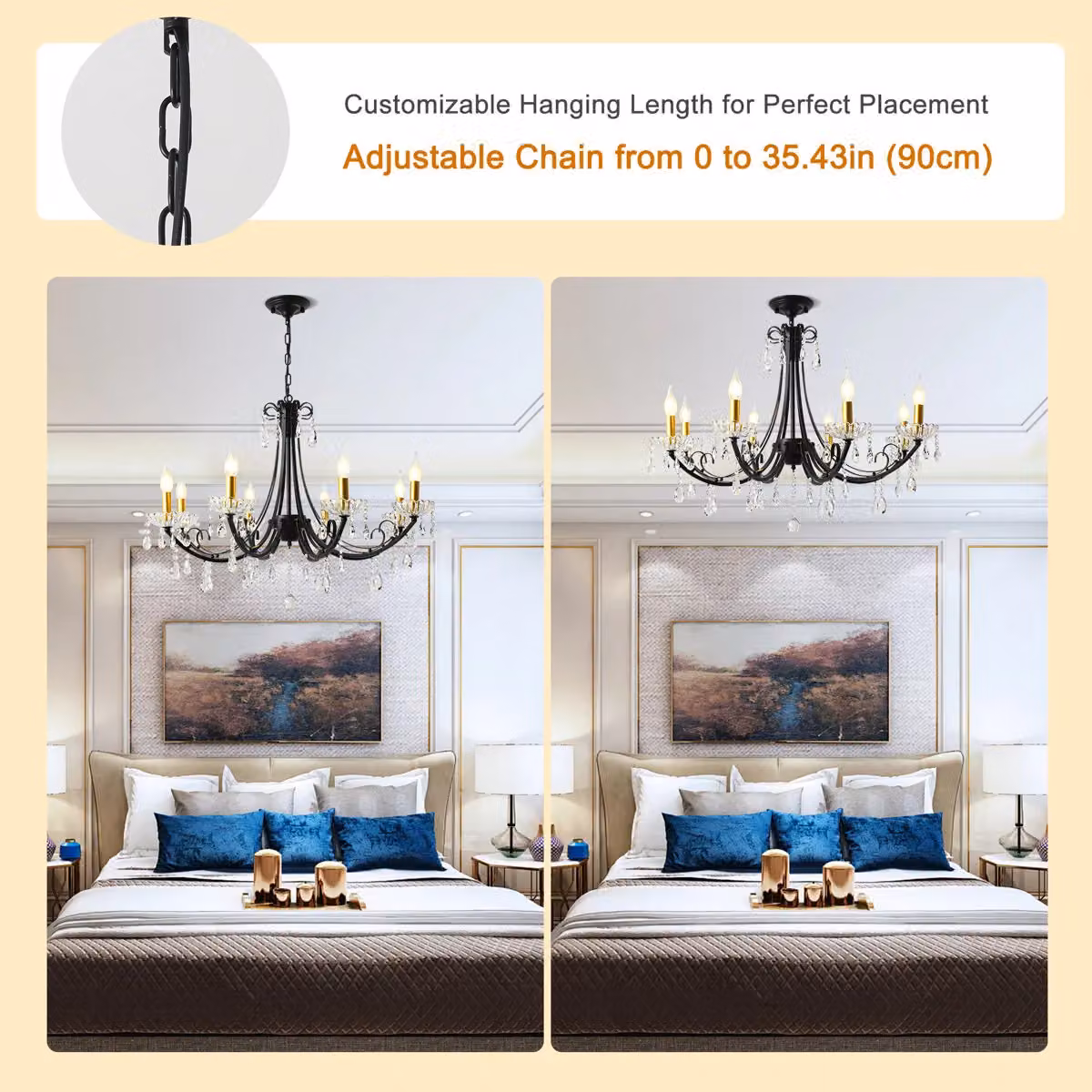Garwarm 8-Light Crystal Dimmable Classic Chandelier in Black and Gold/Brass with Transparent Crystals – 5